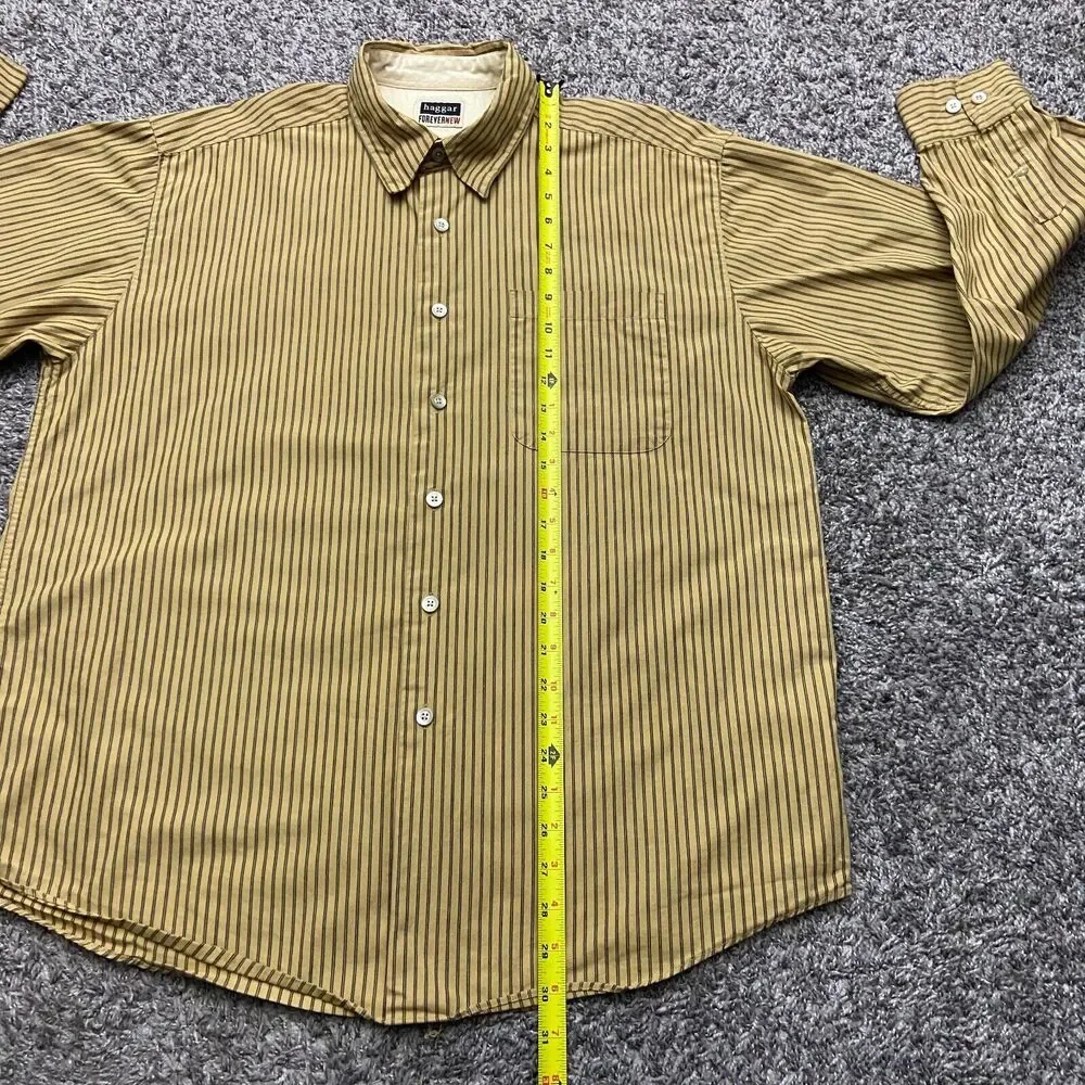Vintage Striped Button Down Shirt Long Sleeve Vertical Stripe y2k Brown Large - Picture 6 of 8